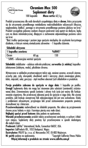 Chromium Max 500 Calivita etykieta