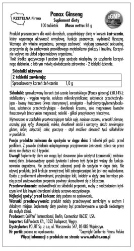 Panax Ginseng CaliVita żeń-szeń etykieta