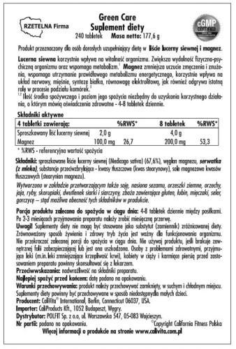 Calivita Green Care 240 tabletek etykieta
