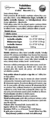Calivita Probiobalance probiotyki etykieta