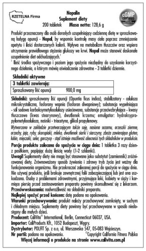 Calivita Nopalin 200 tabletek etykieta