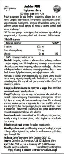 Arginine Plus CaliVita etykieta