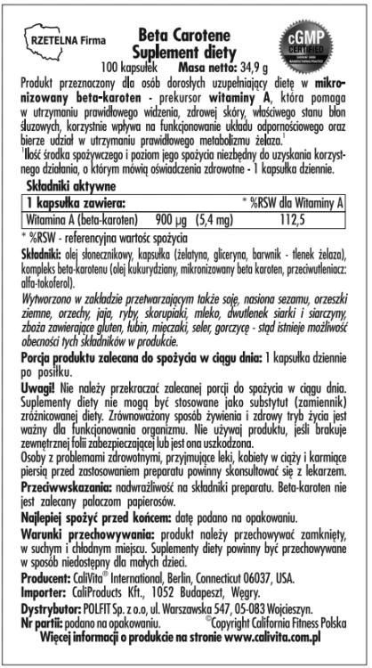 Beta karoten etykieta