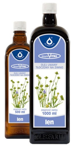 Olej lniany, tłoczony na zimno, 1000 ml