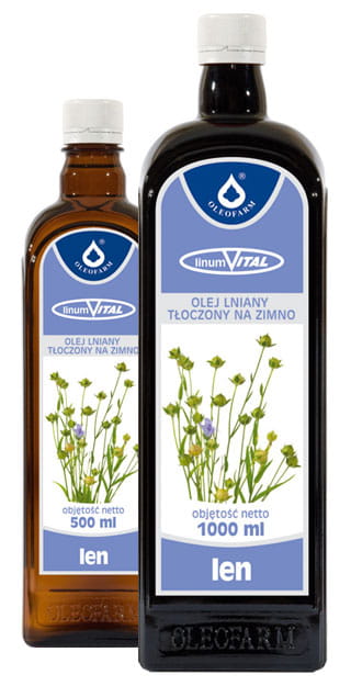 Olej lniany, tłoczony na zimno, 1000 ml