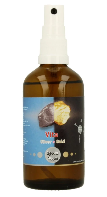 Vita Silver + Gold Ag+ Au 50 ppm niejonowe nano srebro koloidalne + złoto koloidalne Vitacolloids 100 ml w sprayu