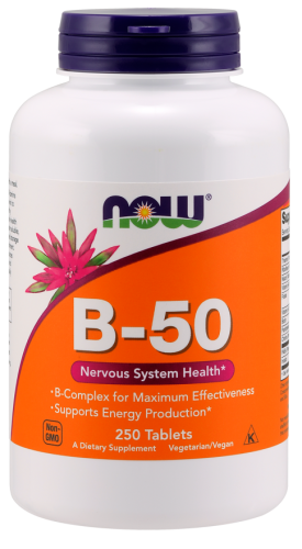Witaminy B-50 - 250 tabletek NOW